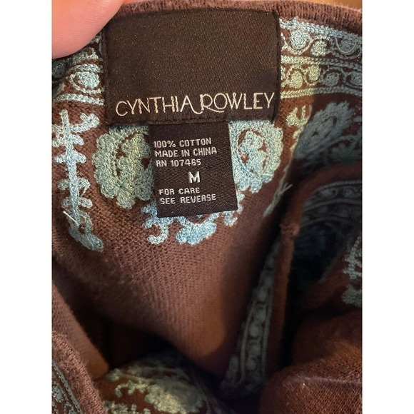 CYNTHIA ROWLEY Boho Chic Sweater Pullover Embroidered Medium Brown Turquoise - Picture 7 of 7